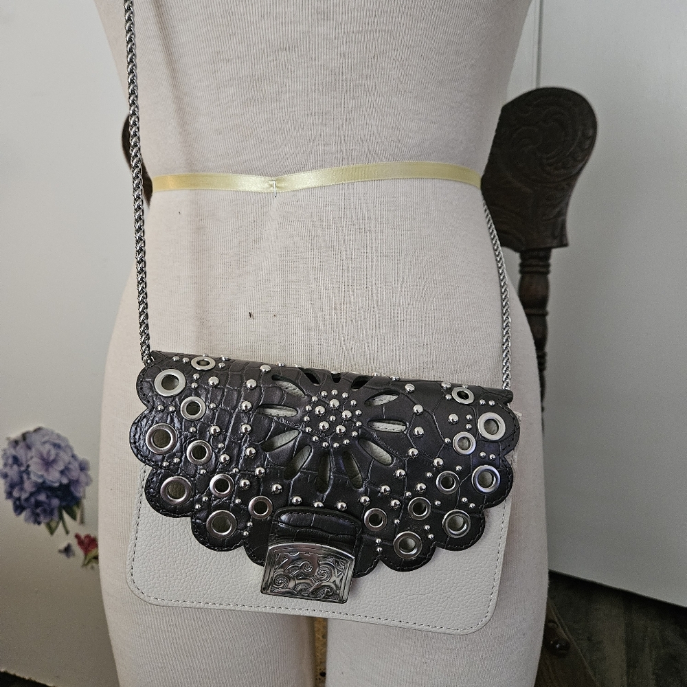 Brighton 3in1 Snap Leather Convertible Small Silver Chain Crossbody Women EUC - Picture 6 of 11